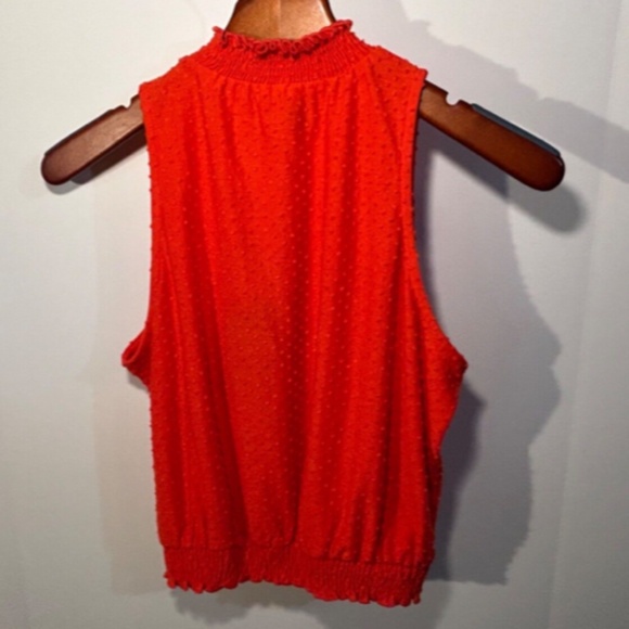W5 Anthropologie Orange Sleeveless Swiss Dot High Neck Blouse Size M - NWT - Picture 5 of 13